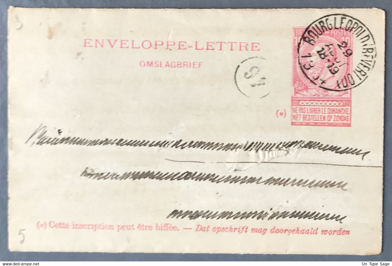 Belgique Entier Type N°58 - Cachet BOURG LEOPOLD (BEVERLOO) 29.8.1904 - (A412) - Enveloppes-lettres