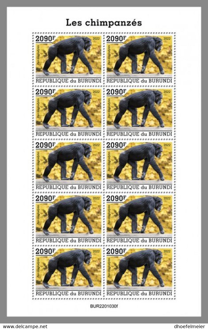 BURUNDI 2022 MNH Chimpanzees Schimpansen Chimpanzes M/S - OFFICIAL ISSUE - DHQ2211 - Chimpanzees