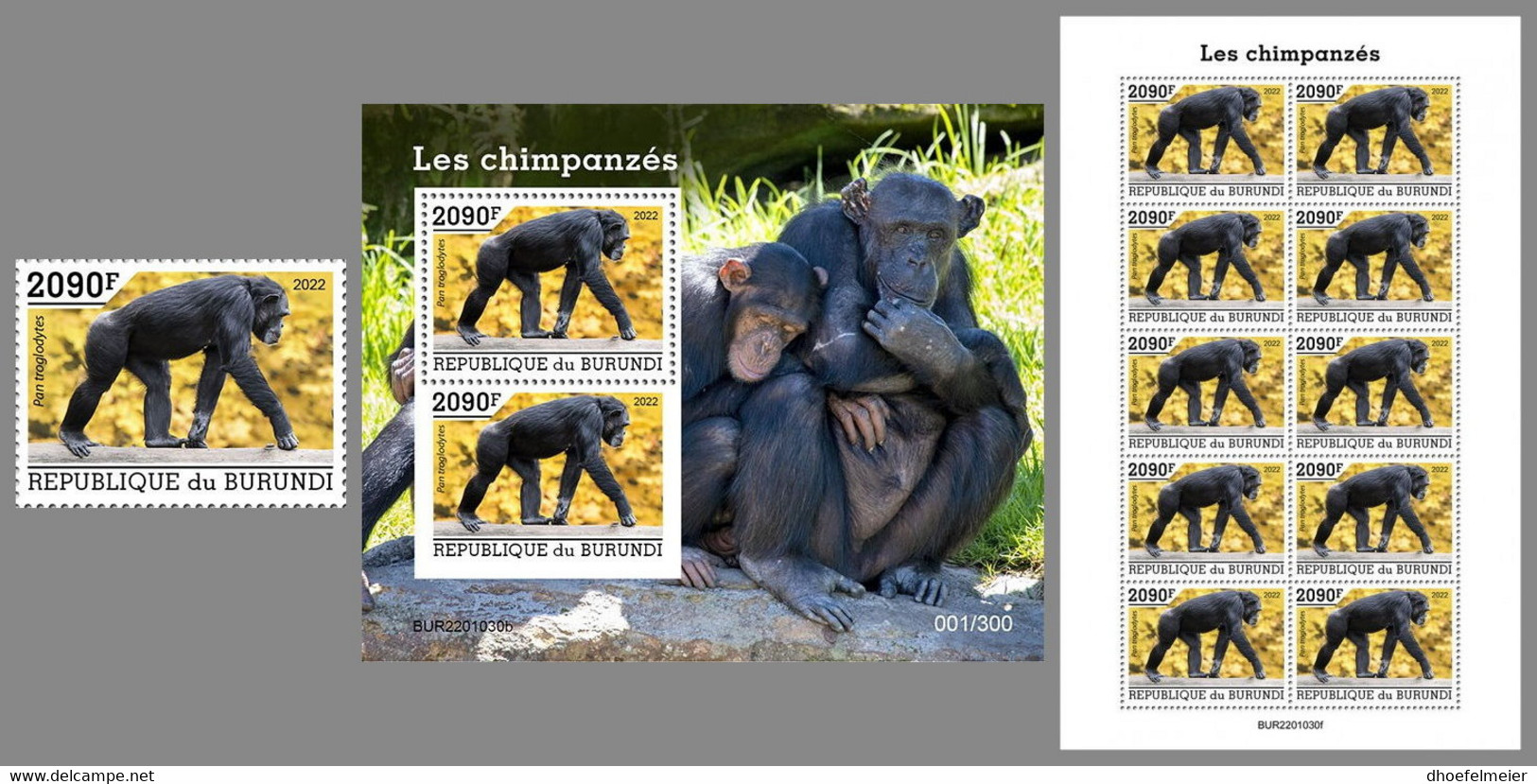 BURUNDI 2022 MNH Chimpanzees Schimpansen Chimpanzes SET - OFFICIAL ISSUE - DHQ2211 - Chimpanzés