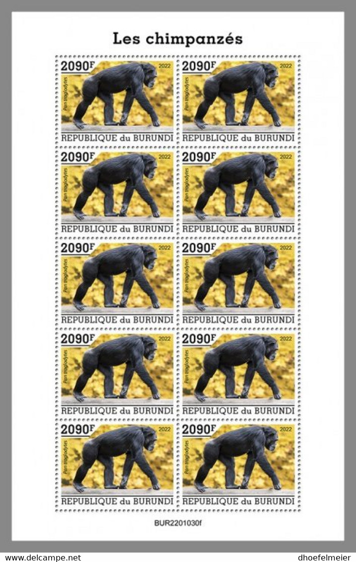 BURUNDI 2022 MNH Chimpanzees Schimpansen Chimpanzes M/S - IMPERFORATED - DHQ2211 - Chimpanzees