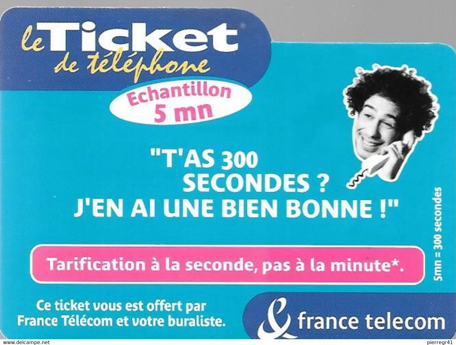 TICKET- TELEPHONE-PRIVE-FRANCE-TK-PR84-5Mn-T AS 300SECONDES-Gratté-V° Série Z11410143726-TBE/RARE - FT Tickets