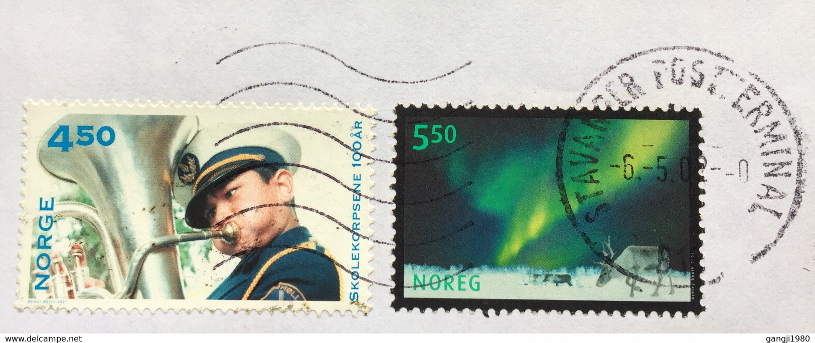 NORWAY 2002, USED AIRMAIL COVER TO INDIA,2 STAMPS ,MUSIC,ANIMAL,NATURE STAVANGER CANCELLATION - Brieven En Documenten