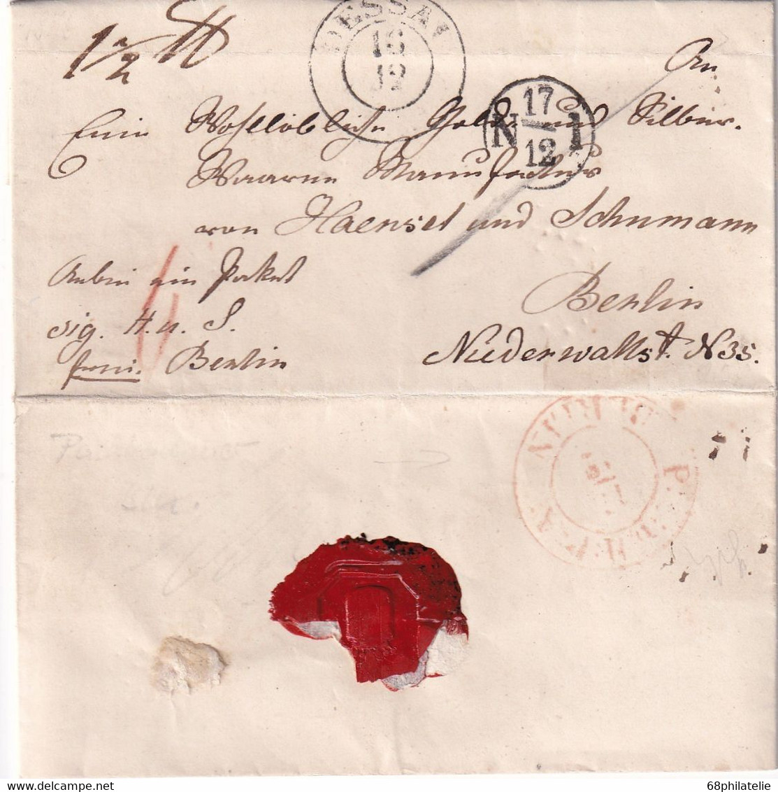 ALLEMAGNE 1846 LETTRE DE DESSAU - Préphilatélie