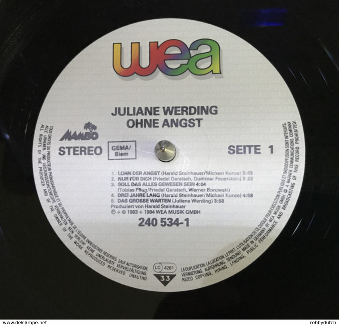 * LP *  JULIANE WERDING - OHNE ANGST Germany 1984 EX!!!) - Otros - Canción Alemana