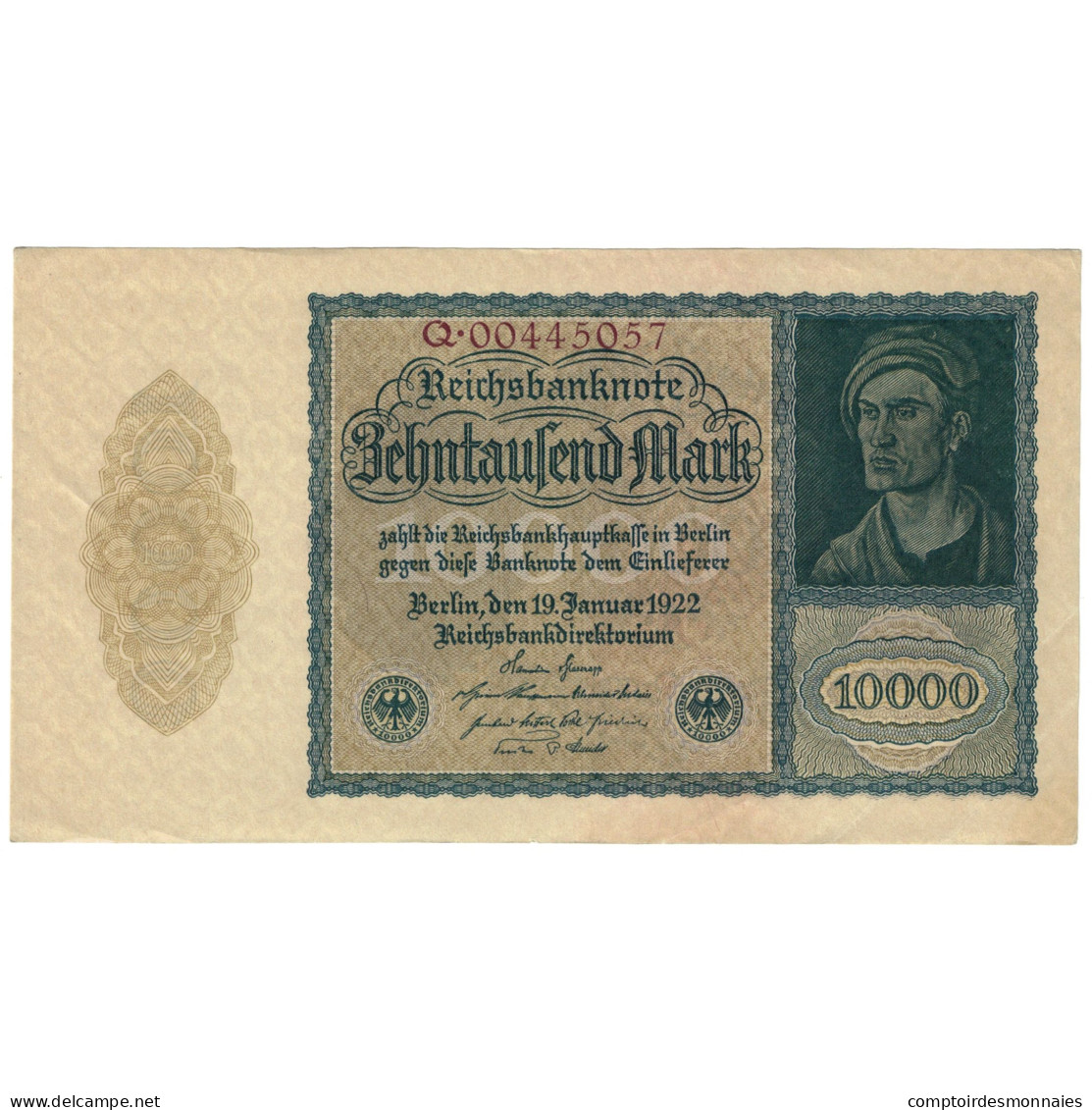 Billet, Allemagne, 10,000 Mark, 1922, 1922-01-19, KM:72, NEUF - 10000 Mark