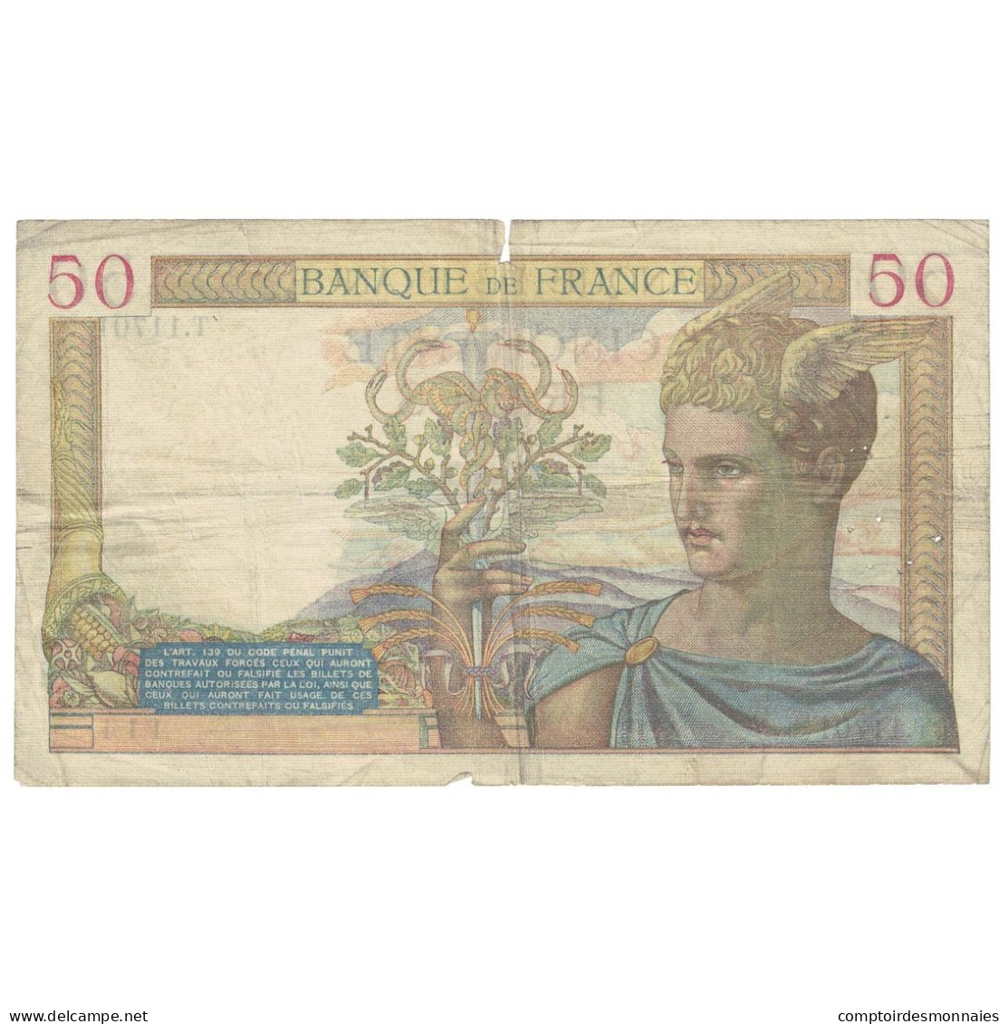 France, 50 Francs, Cérès, 1939, T.11701, TB+, Fayette:18.36, KM:85b - 50 F 1934-1940 ''Cérès''