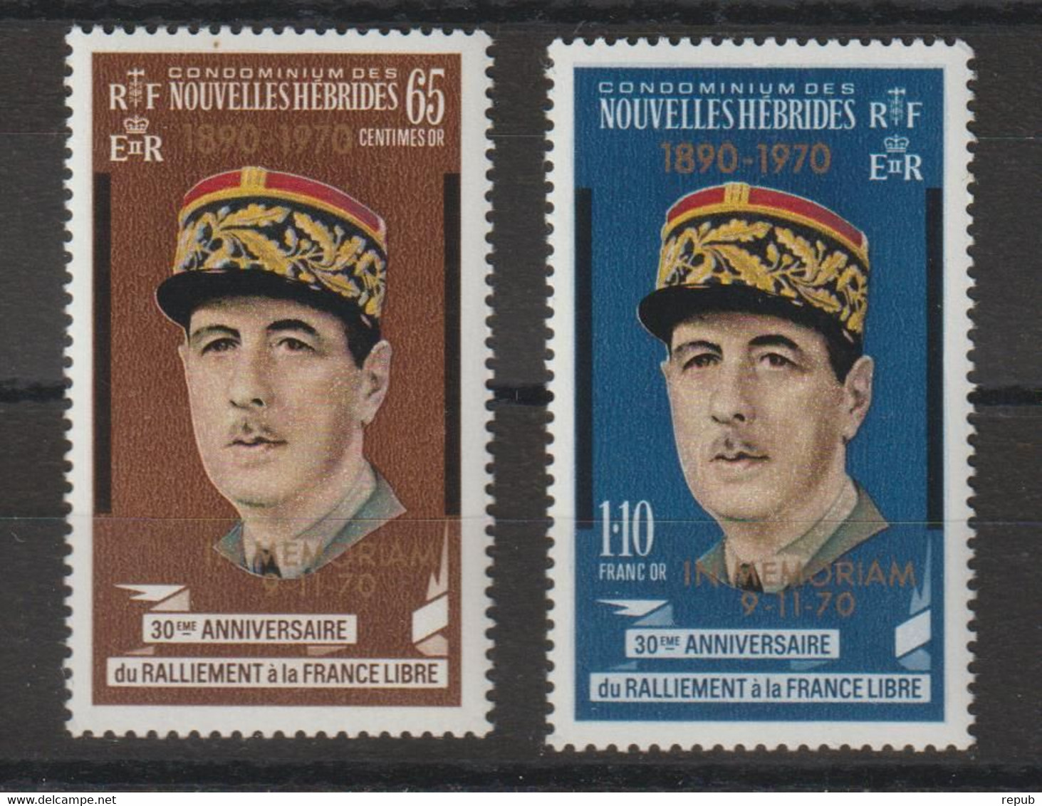 Nouvelles-Hébrides Légende Française 1970 Général De Gaulle Surchargés 304-305, 2 Val ** MNH - Ungebraucht