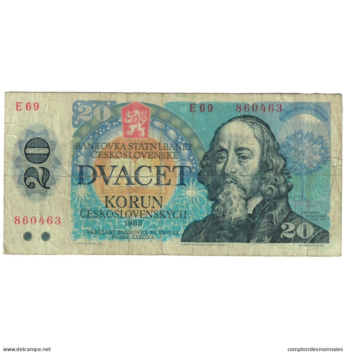 Billet, Tchécoslovaquie, 20 Korun, D.1982, KM:95, B - Tchécoslovaquie