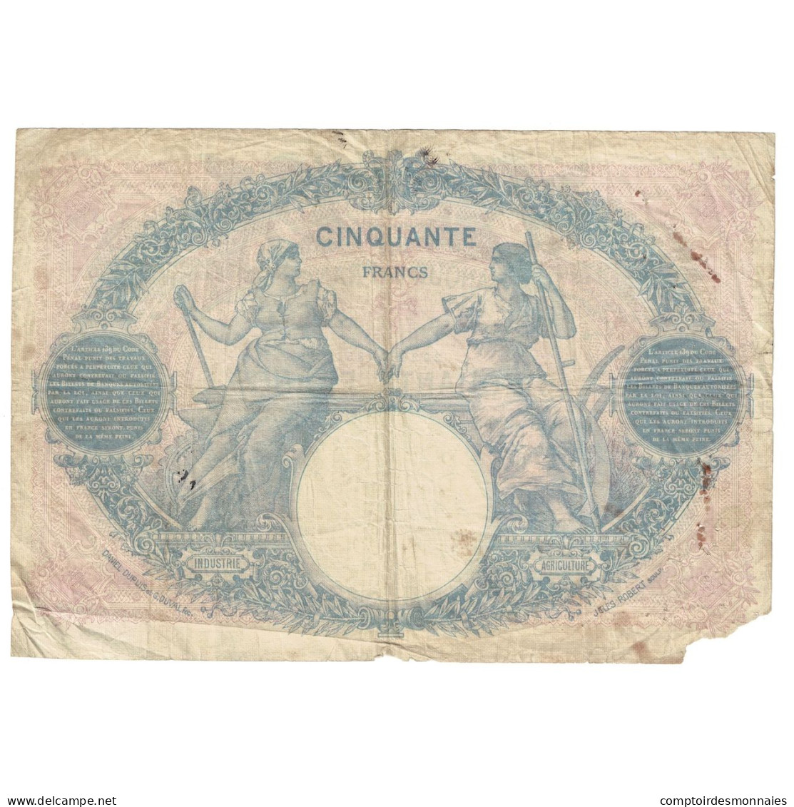 France, 50 Francs, Bleu Et Rose, 1925, U.11715, B+, Fayette:14.38, KM:64g - 50 F 1889-1927 ''Bleu Et Rose''