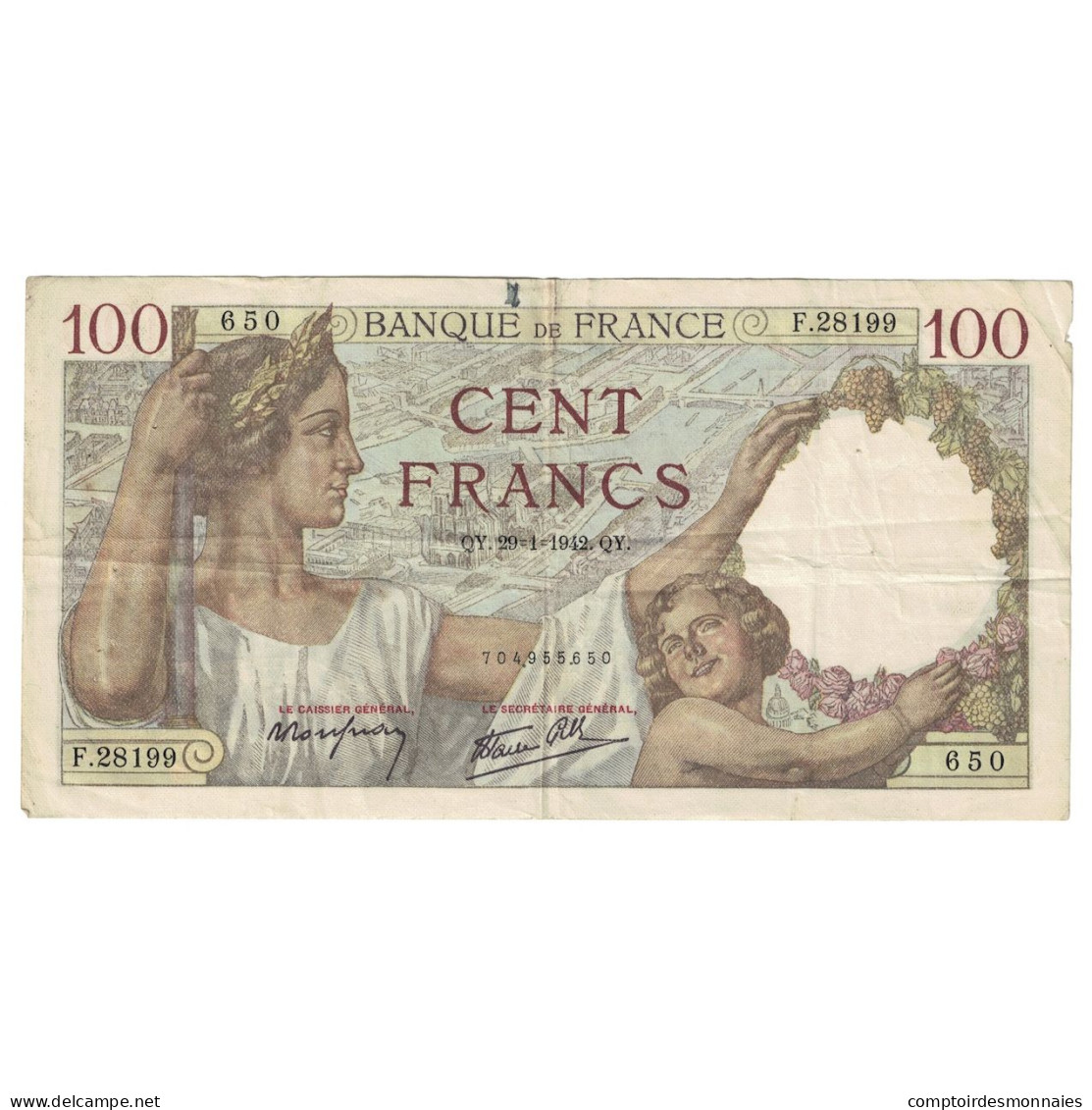France, 100 Francs, Sully, 1942, F.28199, TB+, Fayette:26.65, KM:94 - 100 F 1939-1942 ''Sully''