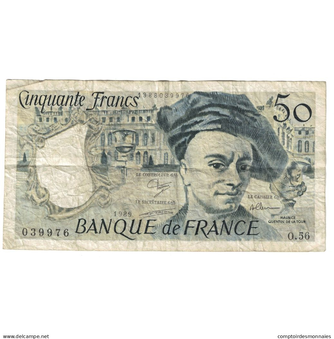 France, 50 Francs, Quentin De La Tour, 1989, O.56, B+, Fayette:67.15, KM:152d - 50 F 1976-1992 ''Quentin De La Tour''