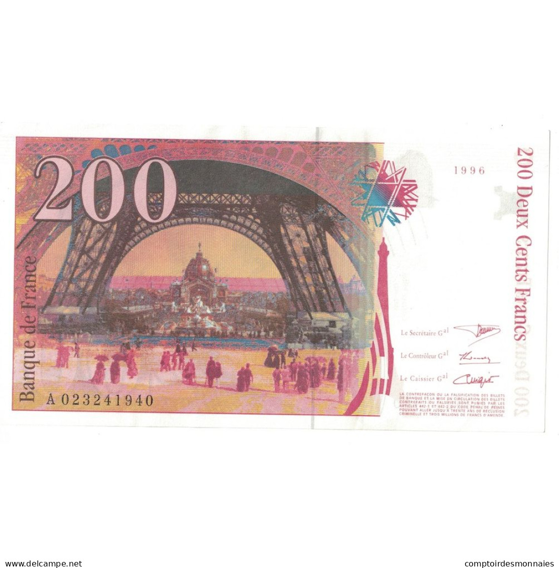 France, 200 Francs, Eiffel, 1996, A.023, SPL+, Fayette:75.2, KM:159a - 200 F 1995-1999 ''Eiffel''