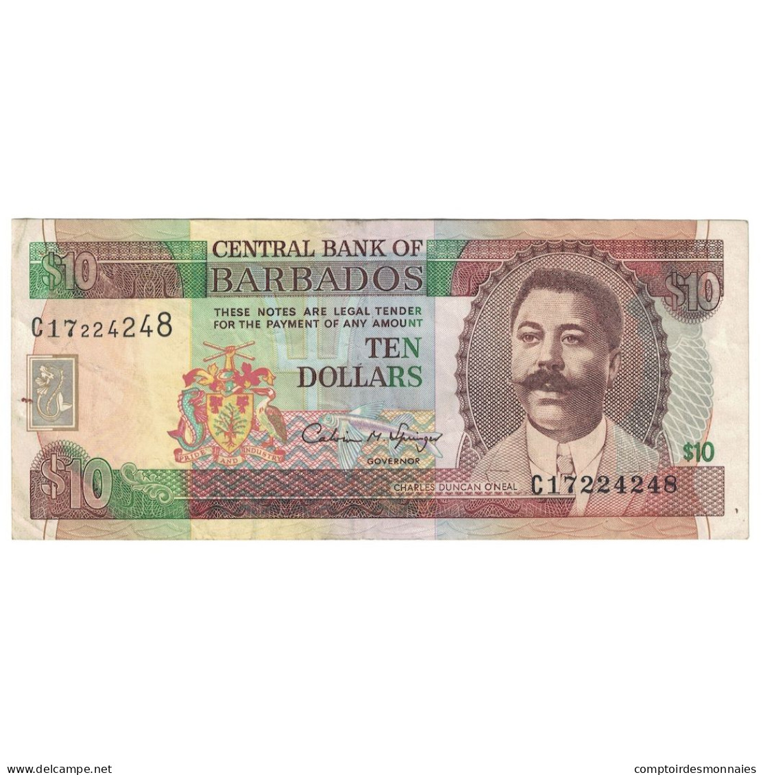 Billet, Barbados, 10 Dollars, Undated (1995), KM:48, TTB - Barbades