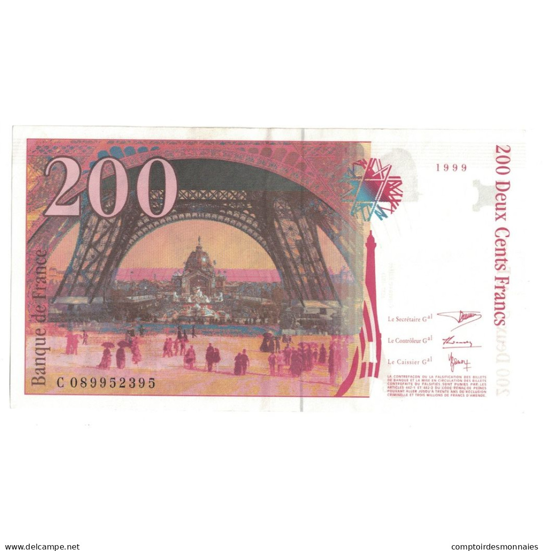 France, 200 Francs, Eiffel, 1999, C.089, SPL+, Fayette:75.5, KM:159b - 200 F 1995-1999 ''Eiffel''