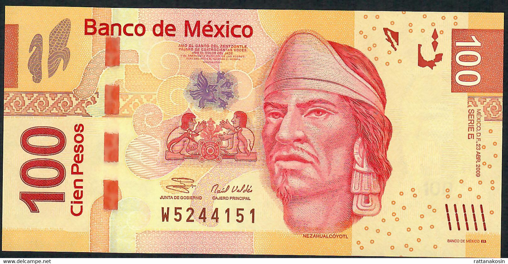 MEXICO P124b 100 PESOS 2009   Serie E   #W524--  UNC. - Mexique