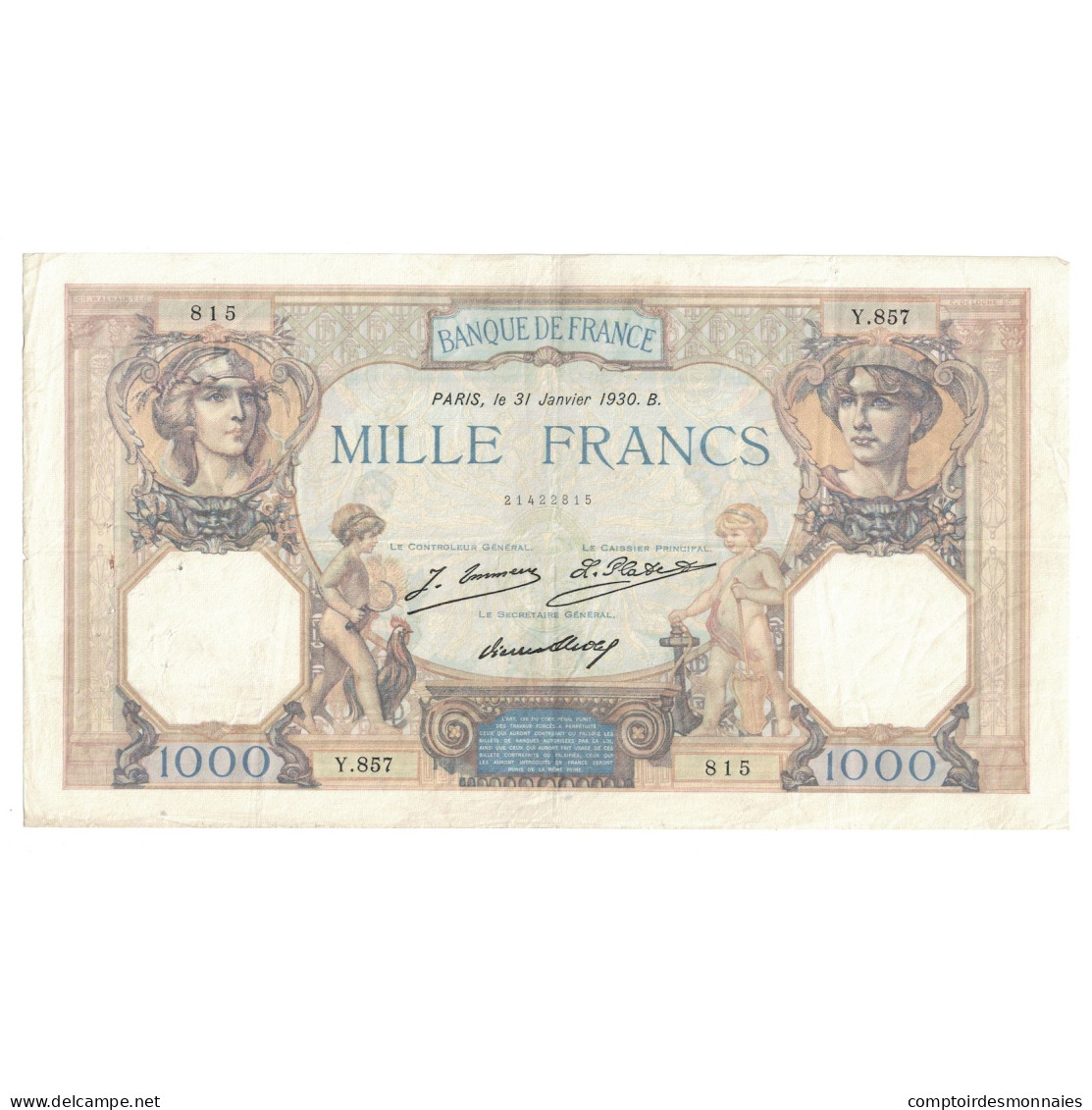 France, 1000 Francs, Cérès Et Mercure, 1930, Y.857, TB+, Fayette:37.4, KM:79a - 1 000 F 1927-1940 ''Cérès Et Mercure''