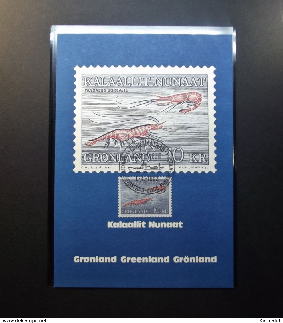 Greenland - Gronland  - 1982 -  Mi 133 Maximum Maxima Card - Fish Shrimp  - Pandalus Borealis - 1 April 1982 - Maximumkarten (MC)