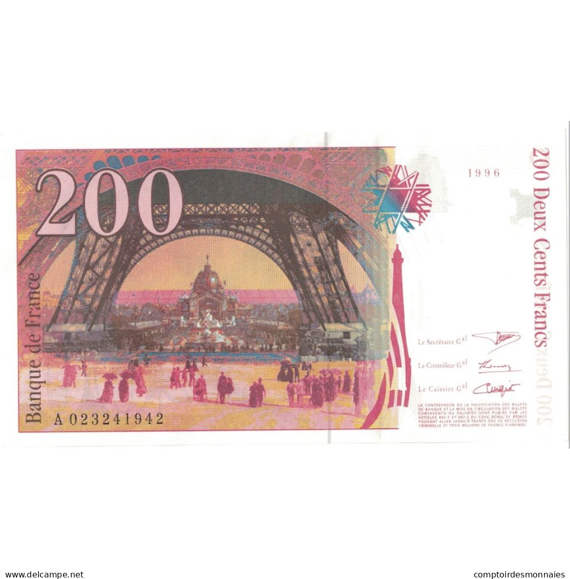 France, 200 Francs, Eiffel, 1996, A.023, SPL+, Fayette:75.2, KM:159a - 200 F 1995-1999 ''Eiffel''