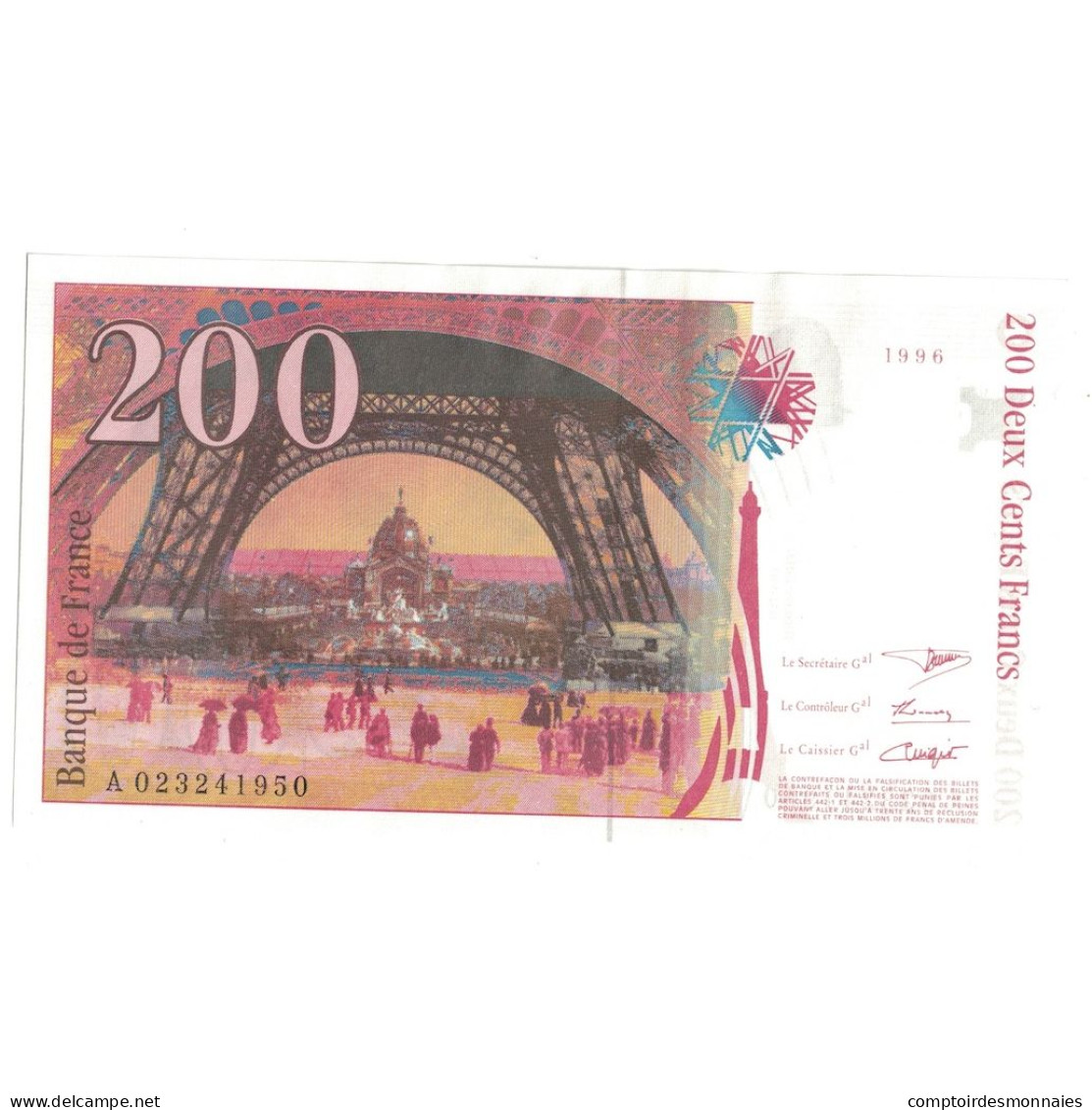 France, 200 Francs, Eiffel, 1996, A.023, NEUF, Fayette:75.2, KM:159a - 500 F 1968-1993 ''Pascal''