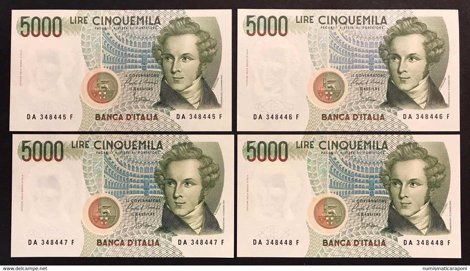 5000 LIRE Vincenzo Bellini Serie A 1985 Fds 4 Es. Consecutivi Da Mazzetta LOTTO 3841 - 5000 Lire