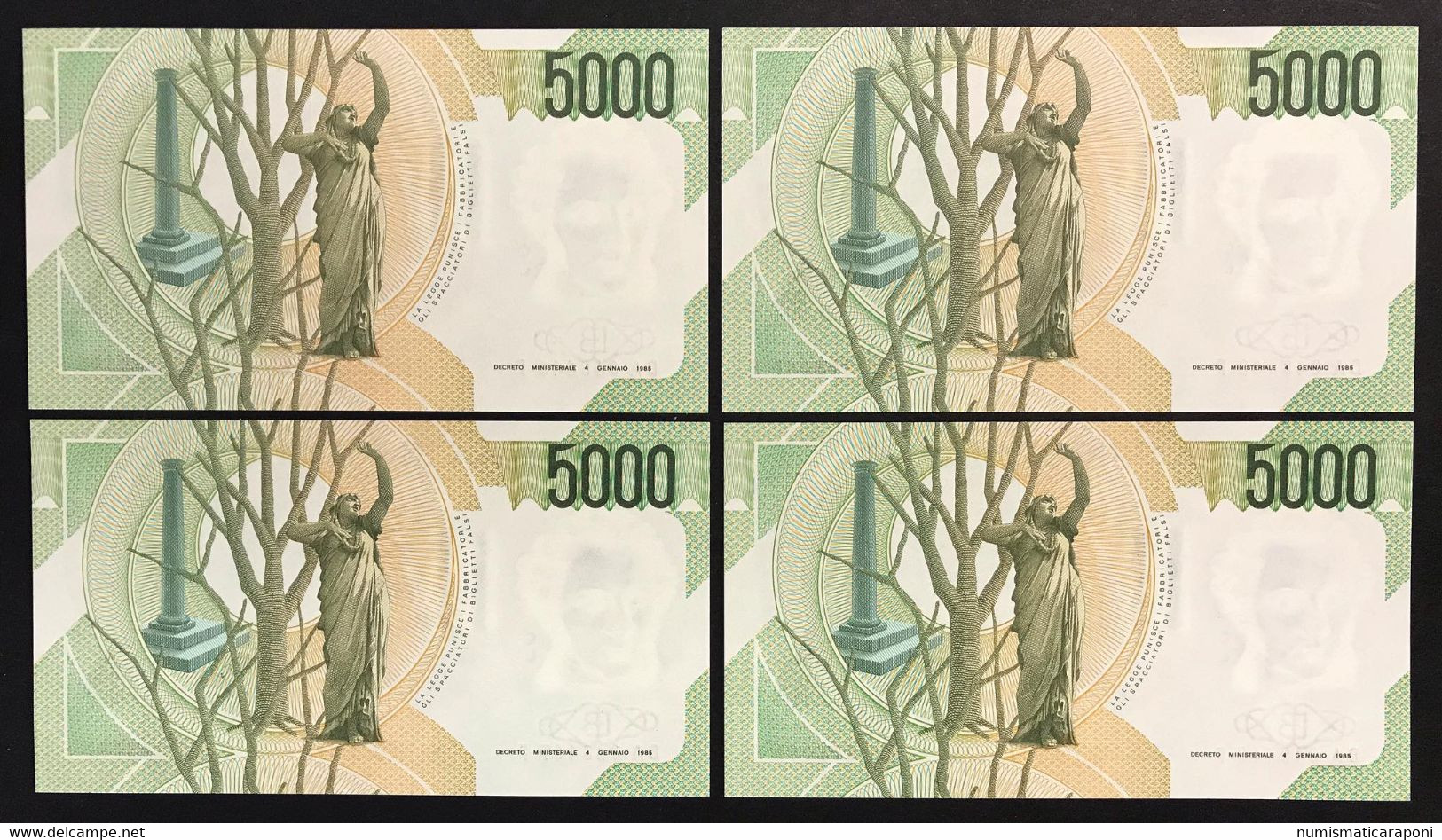 5000 LIRE Vincenzo Bellini Serie A 1985 Fds 4 Es. Consecutivi Da Mazzetta LOTTO 3841 - 5000 Liras