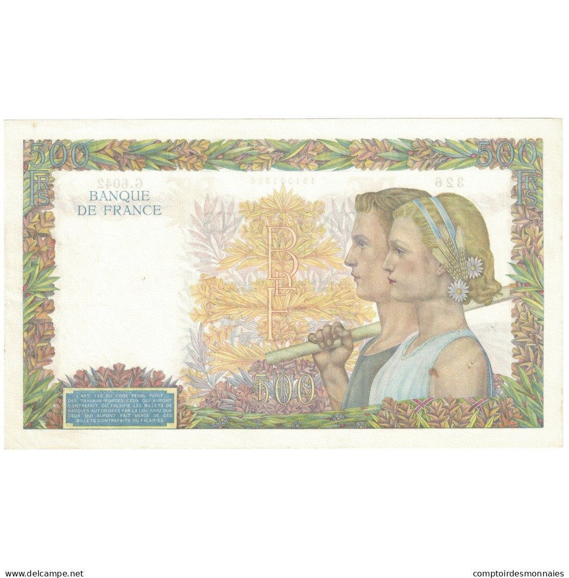 France, 500 Francs, La Paix, 1942, G.604, SUP, Fayette:32.35, KM:95b - 500 F 1940-1944 ''La Paix''