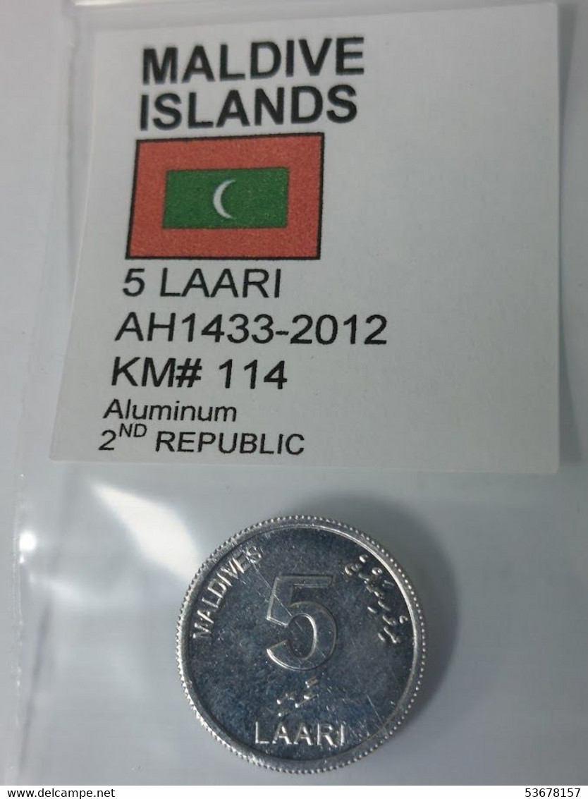 Maldives - 5 Laari, 2012, Unc, KM# 114 - Maldive