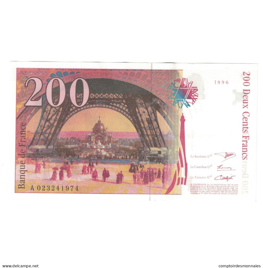 France, 200 Francs, Eiffel, 1996, A.023, SPL+, Fayette:75.2, KM:159a - 200 F 1995-1999 ''Eiffel''