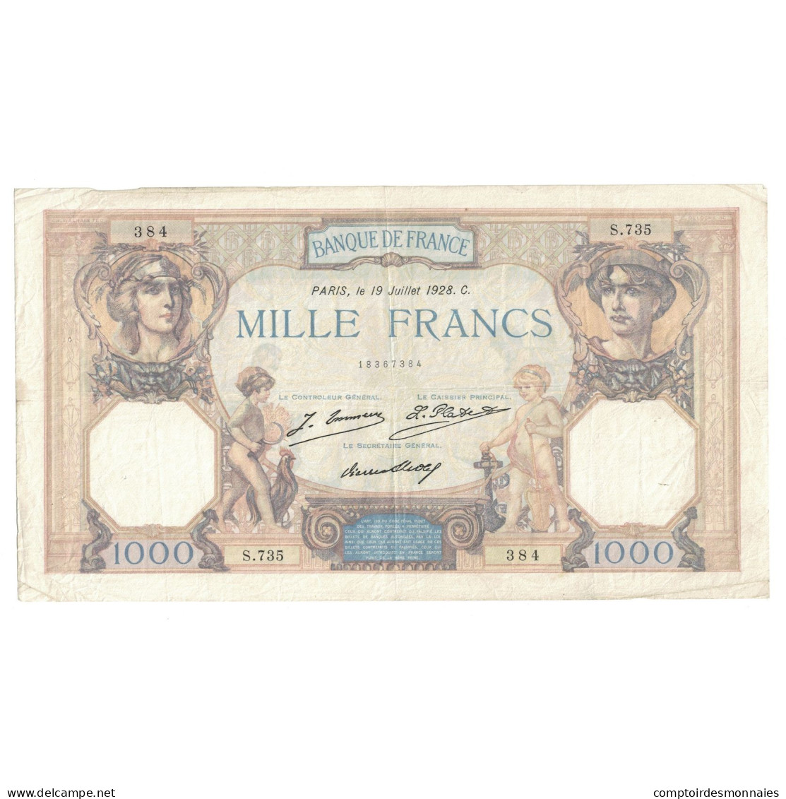 France, 1000 Francs, Cérès Et Mercure, 1928, S.735, TB+, Fayette:37.2, KM:79a - 1 000 F 1927-1940 ''Cérès Et Mercure''