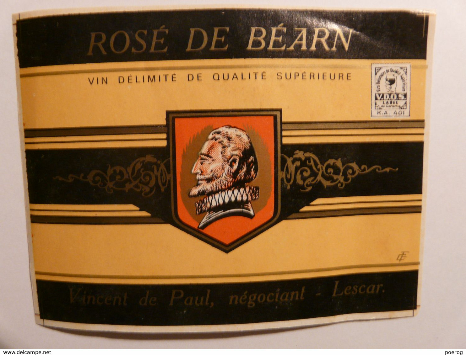 ETIQUETTE DE VIN - ROSE DE BEARN - VINCENT DE PAUL NEGOCIANT LESCAR - Wine Sticker - Rosés