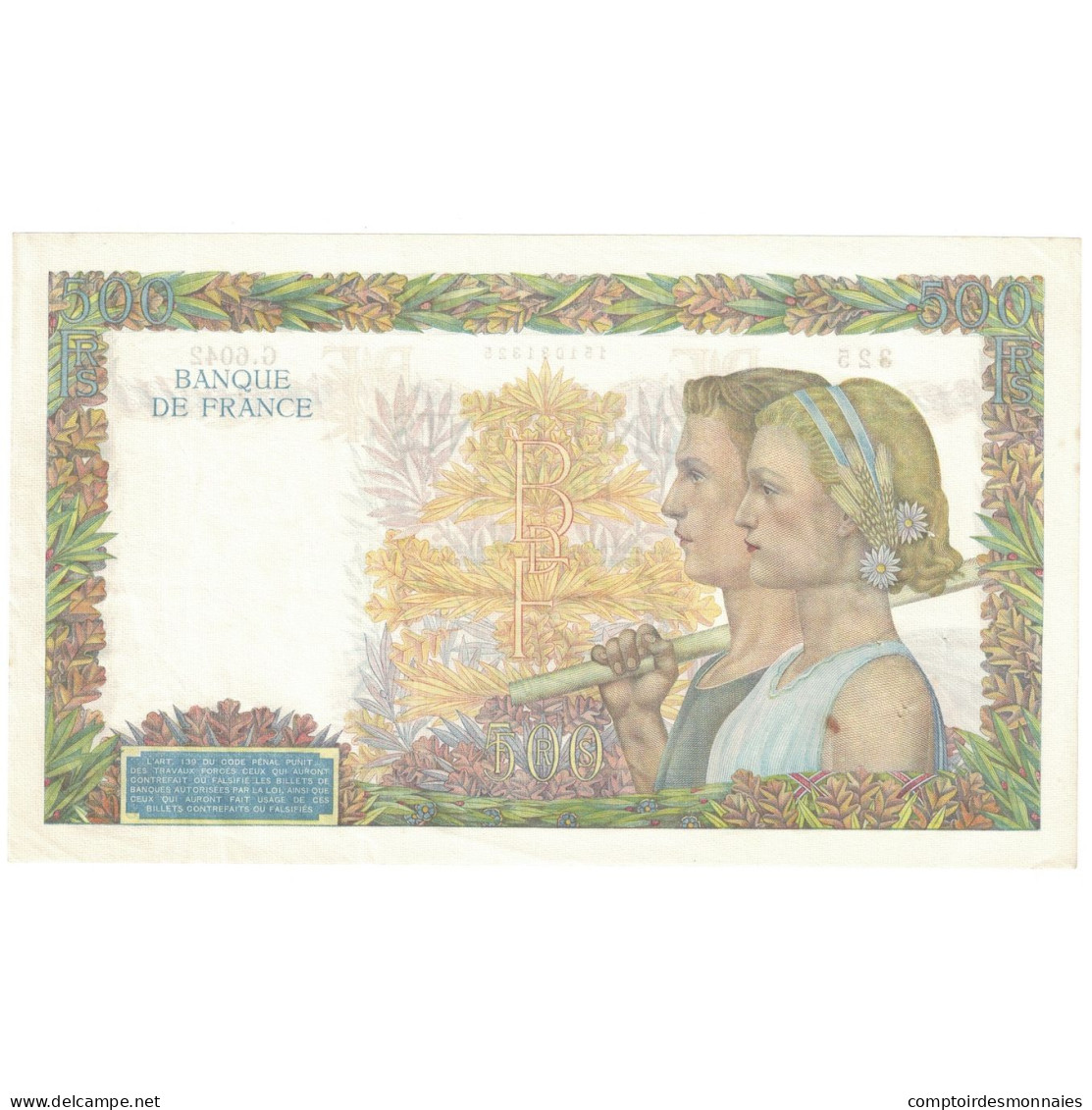 France, 500 Francs, La Paix, 1942, G.604, TTB+, Fayette:32.35, KM:95b - 500 F 1940-1944 ''La Paix''