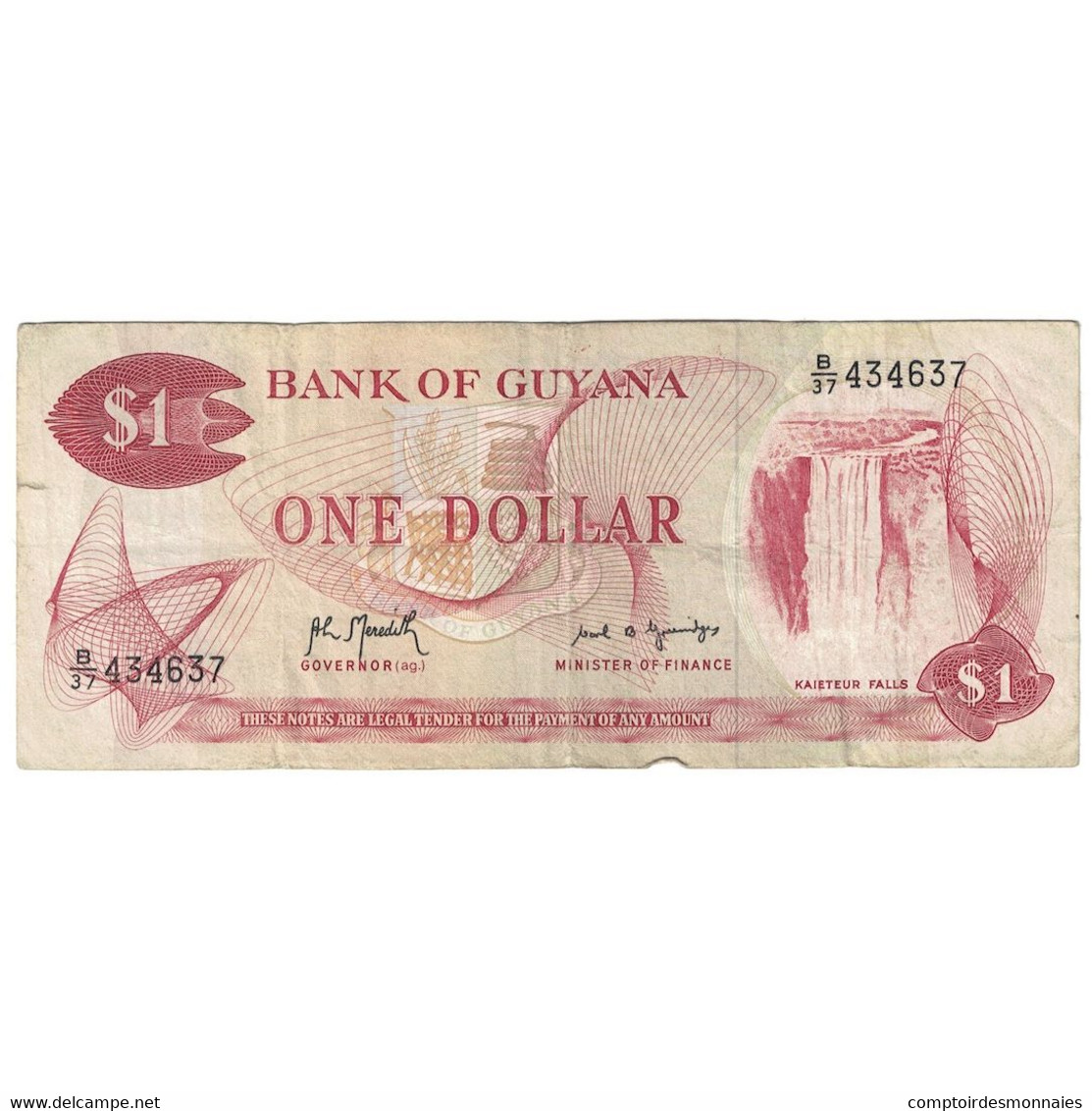 Billet, Guyana, 1 Dollar, Undated (1966-92), KM:21d, TB+ - Guyana