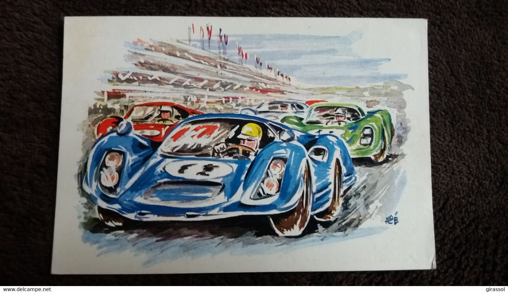 CPSM SPORT AUTOMOBILE 24 H DU MANS  LE DEPART EST DONNE  IMPRIMEE MUTUELLES DU MANS DESSIN 1972 TIMBRE ENLEVE - Le Mans