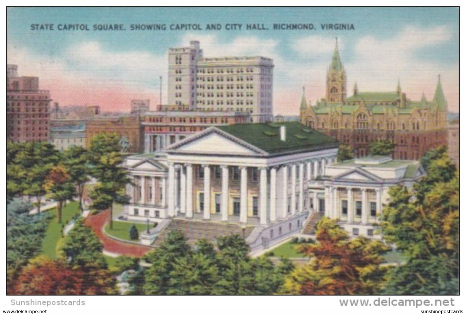 Virginia Richmond State Capitol Square Showing Capitol Building And City Hall 1949 - Richmond