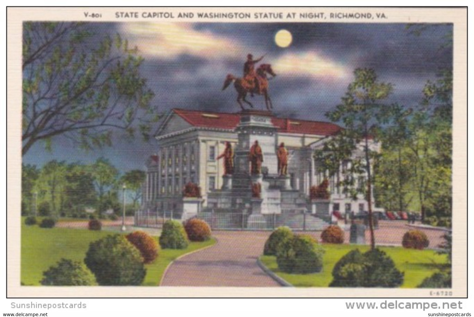 Virginia Richmond State Capitol Building &amp; Washington Statue At Night - Richmond