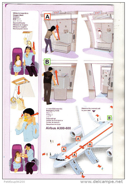 CONSIGNES DE SECURITE / SAFETY CARD  *AIRBUS A300-600   Thai - Fichas De Seguridad