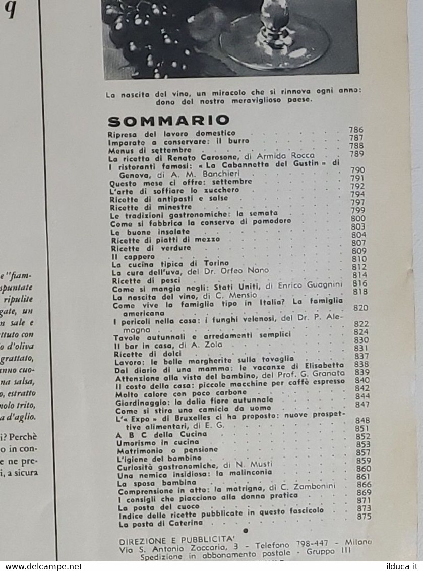 58177 La Cucina Italiana - Anno VI N. 9 1958 - Ristoranti Famosi Tradizioni Ecc - Maison, Jardin, Cuisine