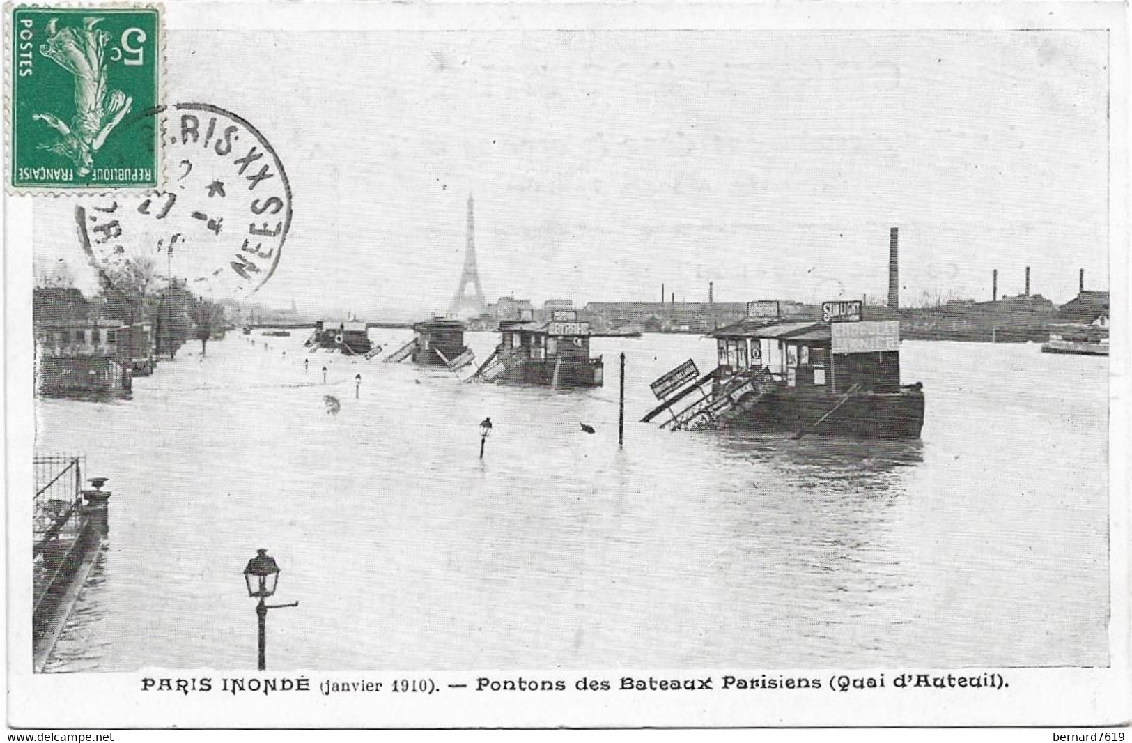 75 Paris 75016  -  Inondations 1910  -   Pontons Des Bateaux Parisiens  Quai  D'auteuil - Arrondissement: 16