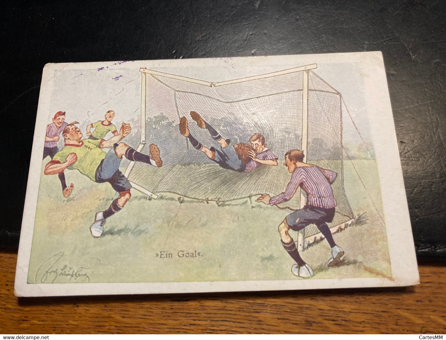 Football 2 Cartes Humoristiques Ein Goal Gagné Gewonnen Dessin Franz Lampberg? BKWI 228-3 - Calcio