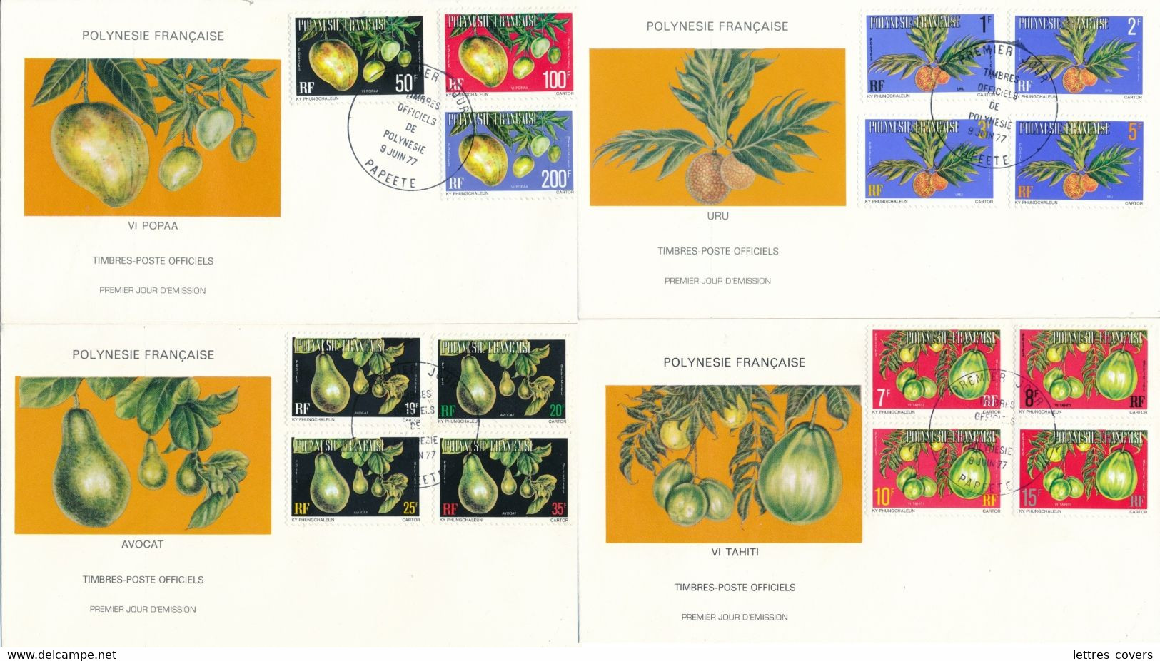 1977 PAPEETE LOT De 4 LETTRES TIMBRES OFFICIELS DE POLYNESIE FDC ENVELOPPE PREMIER JOUR - Oficiales