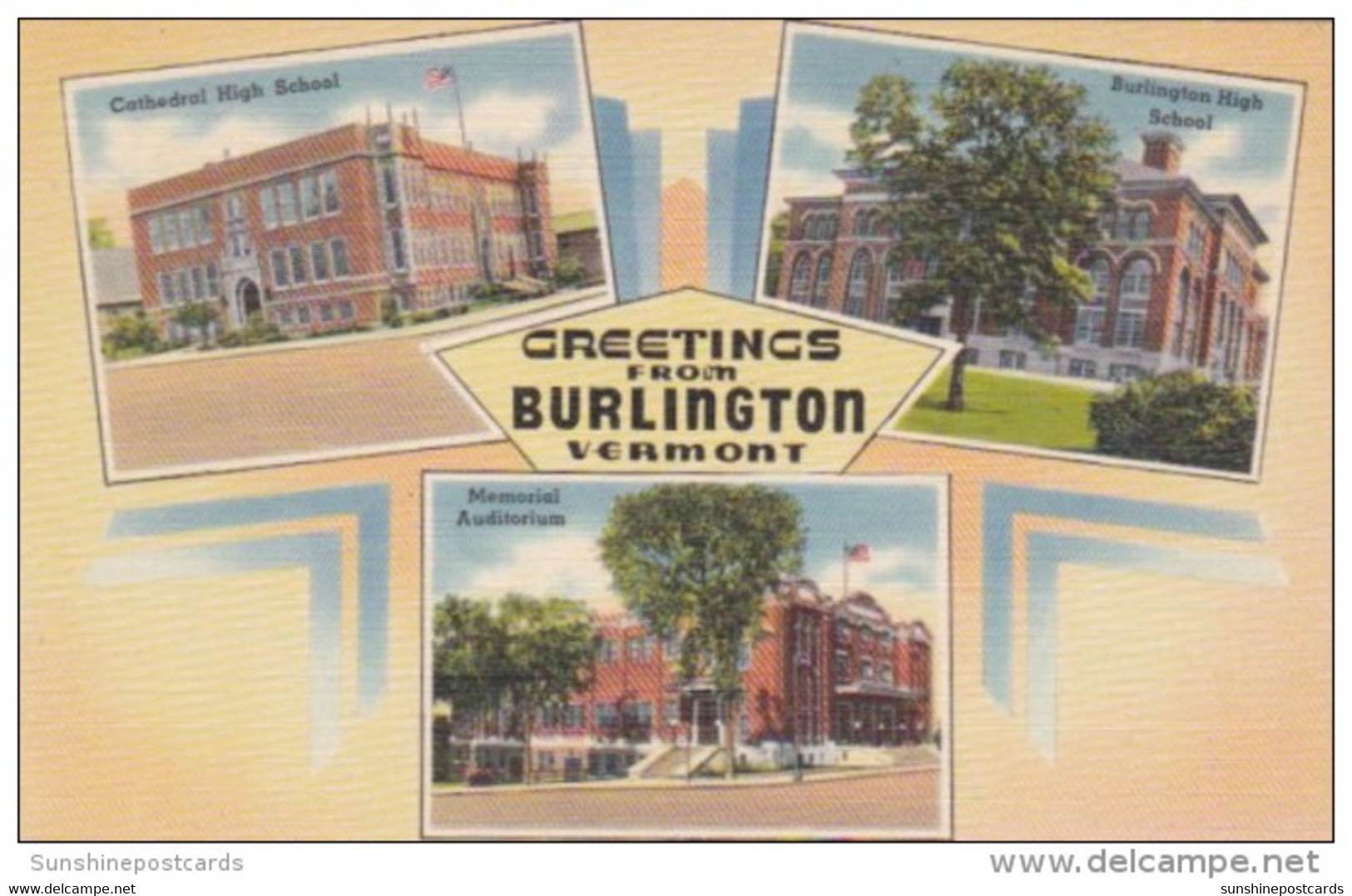 Vermont Greetings From Burlington High School Cathedral &amp; Memorial Auditorium - Burlington