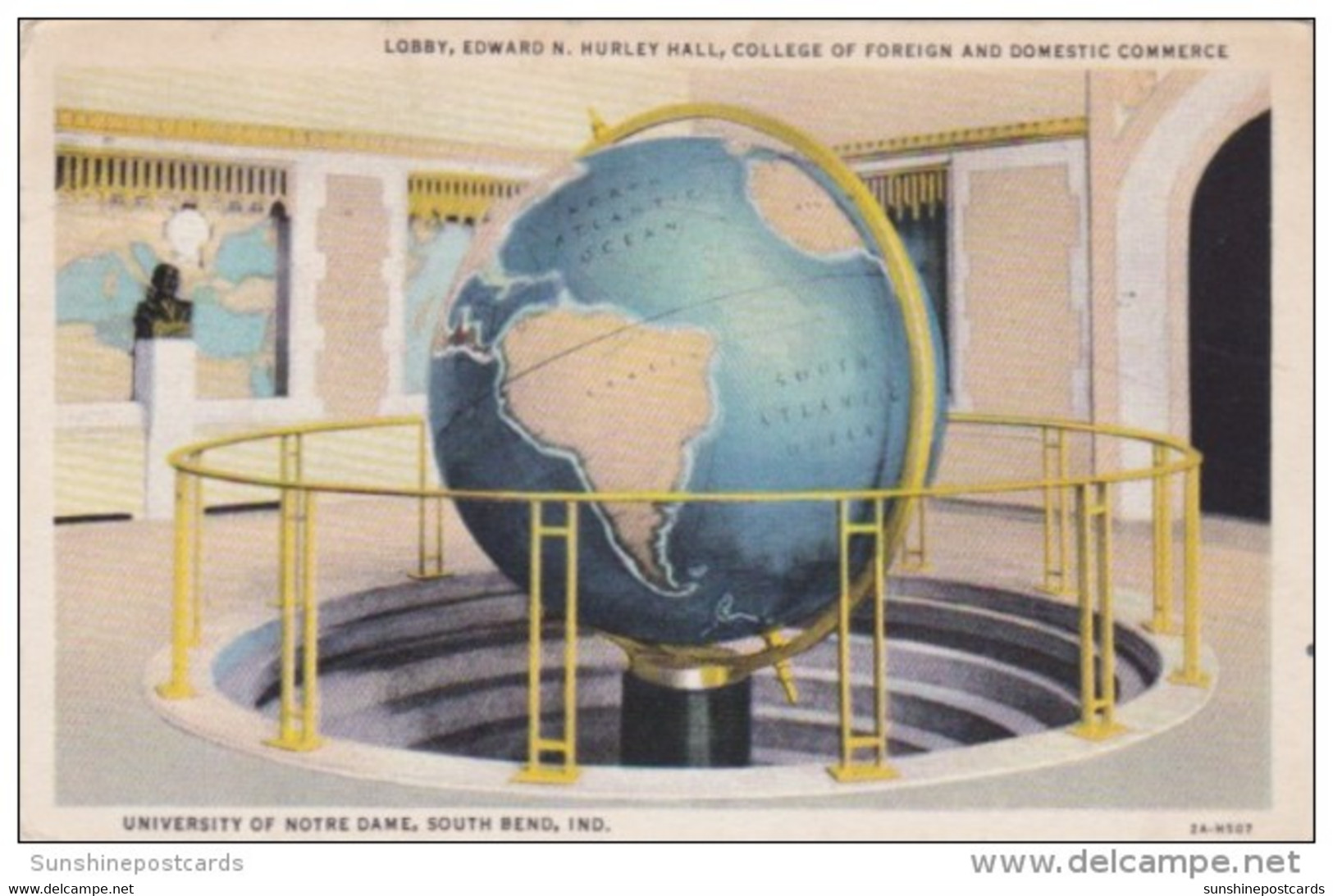 Indiana South Bend Lobby With Large Globe Edward N Hurley Hall University Of Notre Dame 1943 Curteich - South Bend