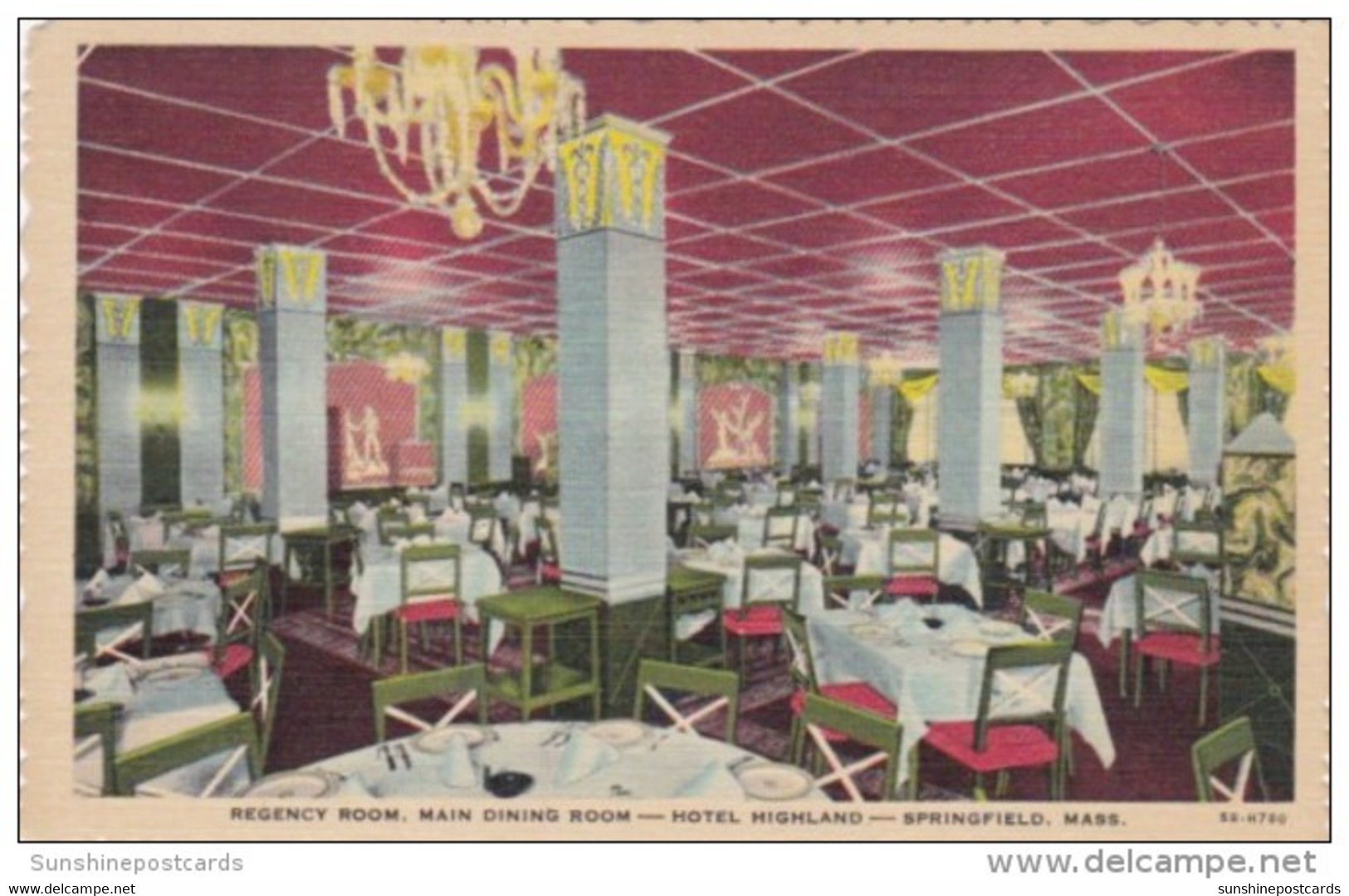 Massachusetts Springfield Regency Room Main Dining Room Hotel Highland 1952 Curteich - Springfield