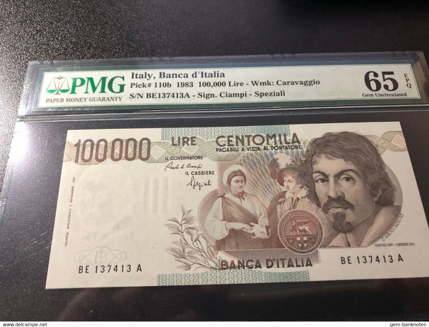 Italy 100000 Lire 1983 P11b Graded 65 EPQ Gem Uncirculated By PMG - 100000 Lire