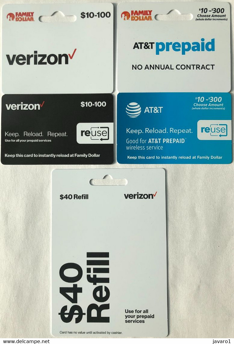 USA : AT&T And VERIZON  Prepaid , Rechargable From 10-100$   MINT     ( 3 Cards With Slip In This  Lot ) - AT&T