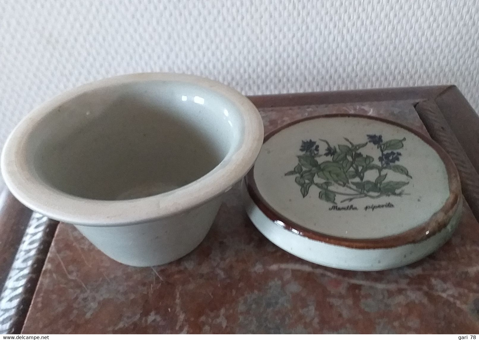 Tasse  Tisanière En Grès, Filtre Et Couvercle; Décor Herbier - Tassen