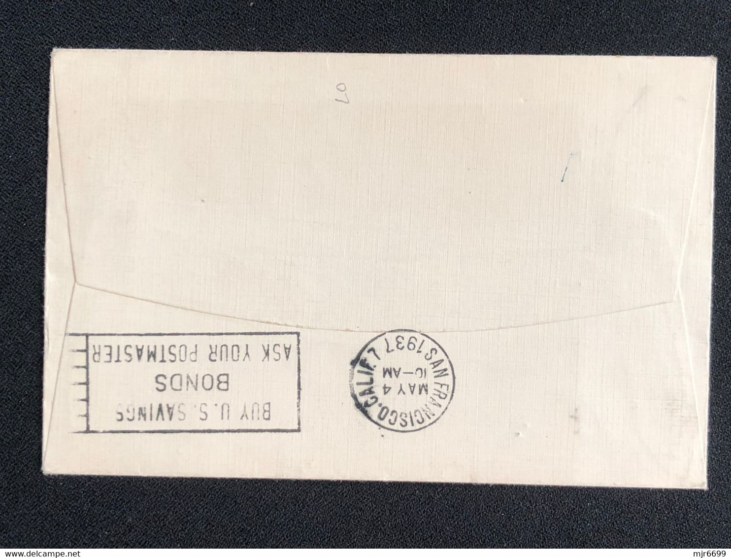 1937 FIRST FLIGHT COVER - MACAO TO SAN FRANCISCO- W/RATE 3.05 PATACAS,  ARRIVAL PROPAGANDA CANCEL ON BACK. - Covers & Documents