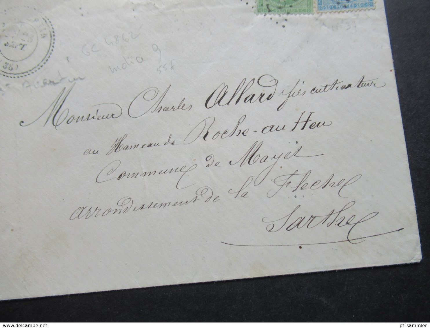 Frankreich Klassik 23.9.1871 MiF Napoleon III, Nr.19 Und Ceres  Empire / Repub. Franc Nummernstempel 4862 Nach Mayet - 1862 Napoleon III