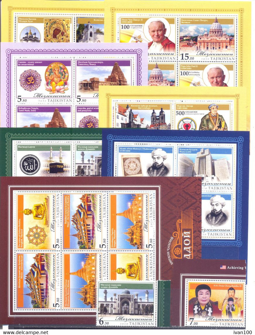 2020. Tajikistan, Religions, 7sheetlets + 2 Stamps Perforated, Mint/** - Tadzjikistan