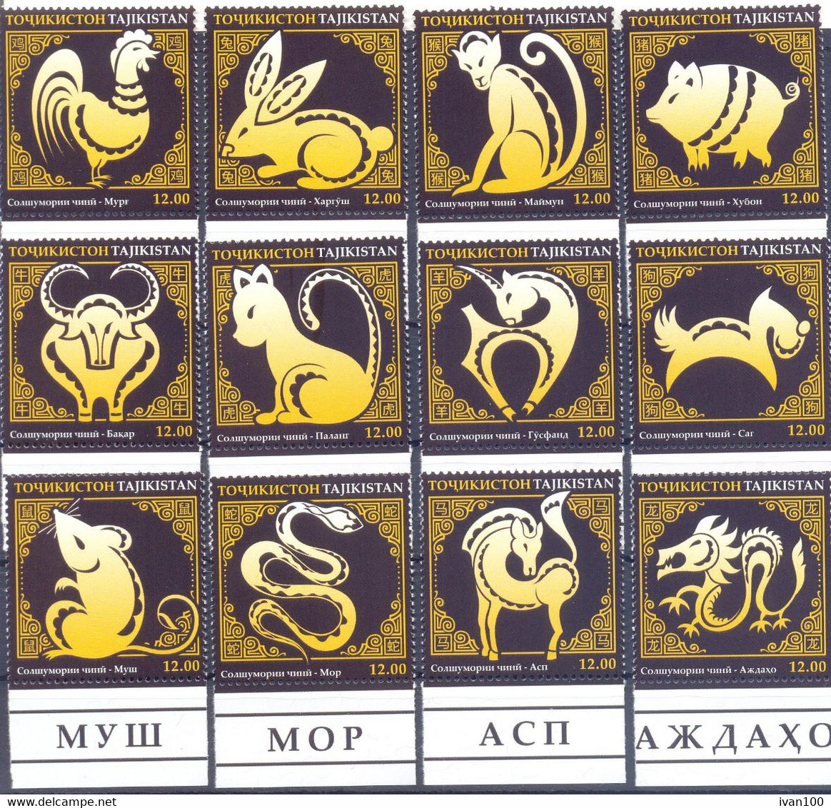2020. Tajikistan, Zodiacs, 12v Perforated, Mint/** - Tayikistán